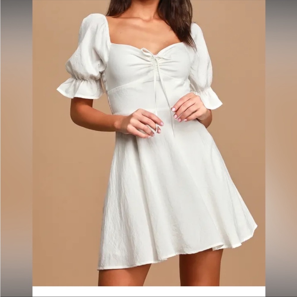 Lulus Elsie White Puff Sleeve Mini Dress